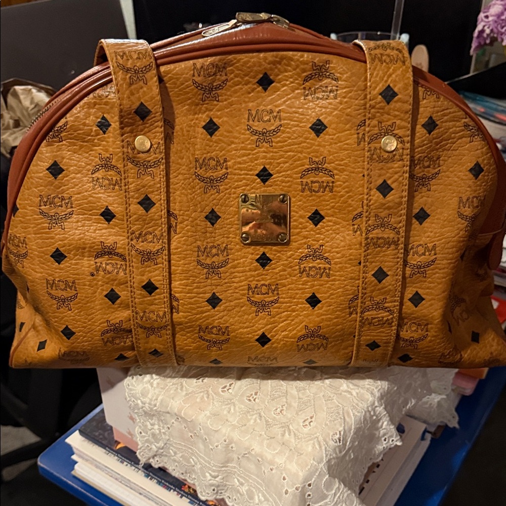 MCM Tan Monogram Travel Bag